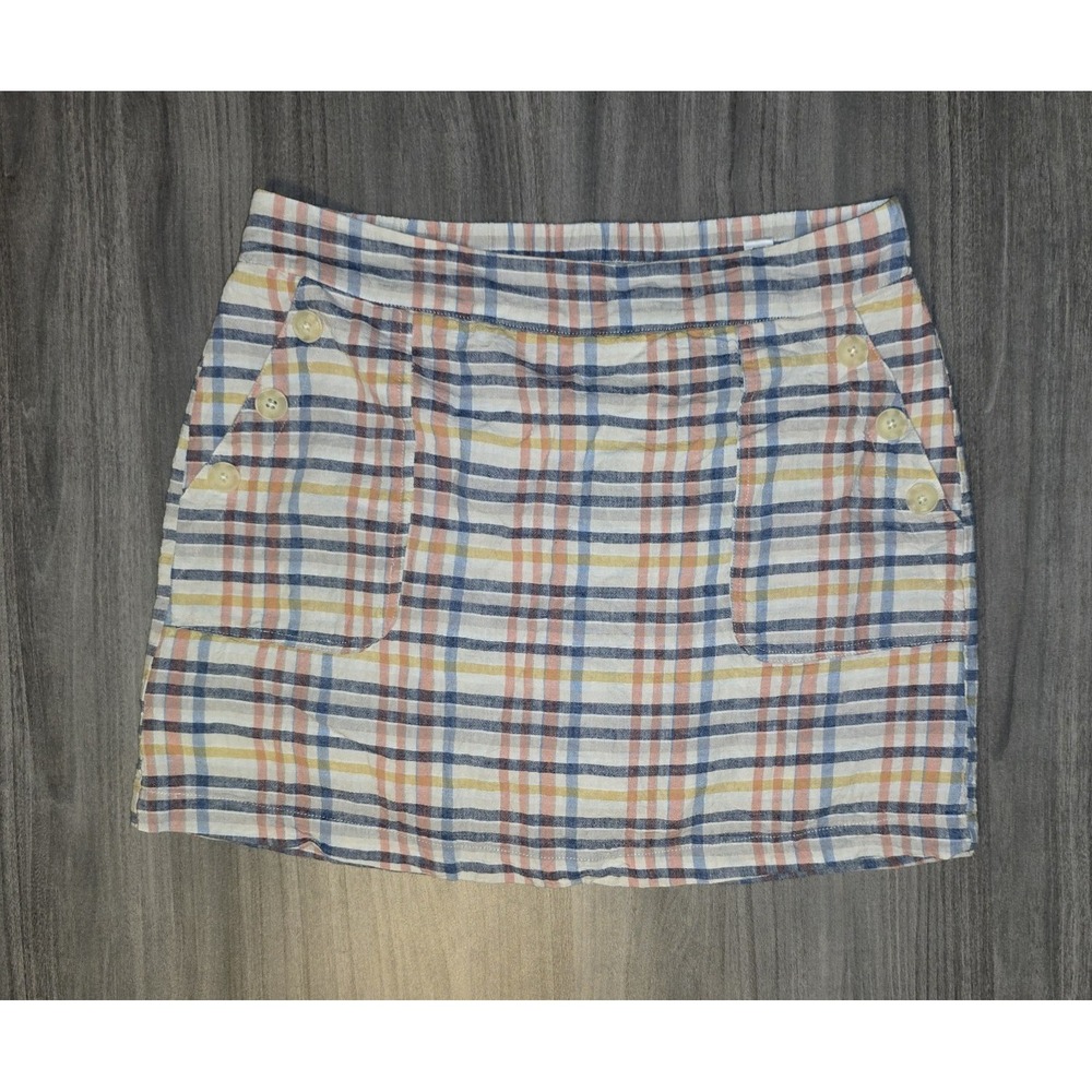 CATO Plaid Linen Blend Skort Pockets Picnic Cottagecore Feminine Preppy Sz L